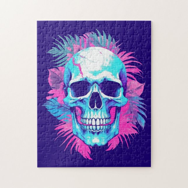 Puzzle Crâne floral en style Vaporwave (Vertical)