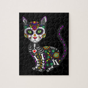 Puzzle Crâne sucre Chat mexicain Halloween Jour De La Mo