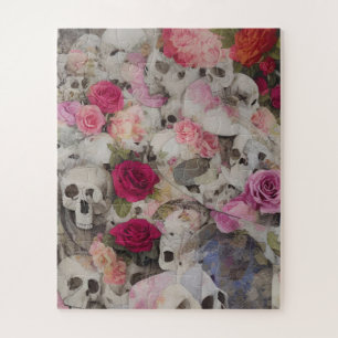 Puzzle Crânes Abstraits et fleurs Roses