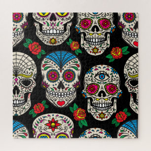 Puzzle Crânes et Roses mexicains : Conception Vintage