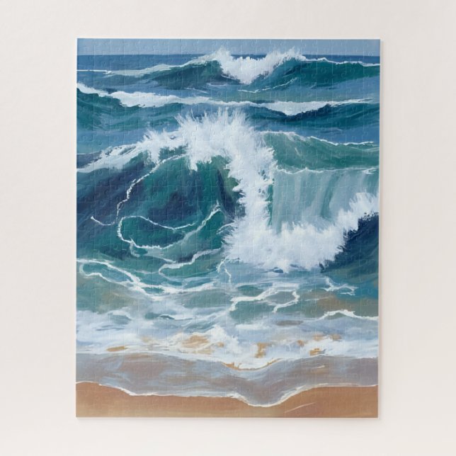 Puzzle Crashing Ocean Waves | Coastal Blue Watercolor (Vertical)