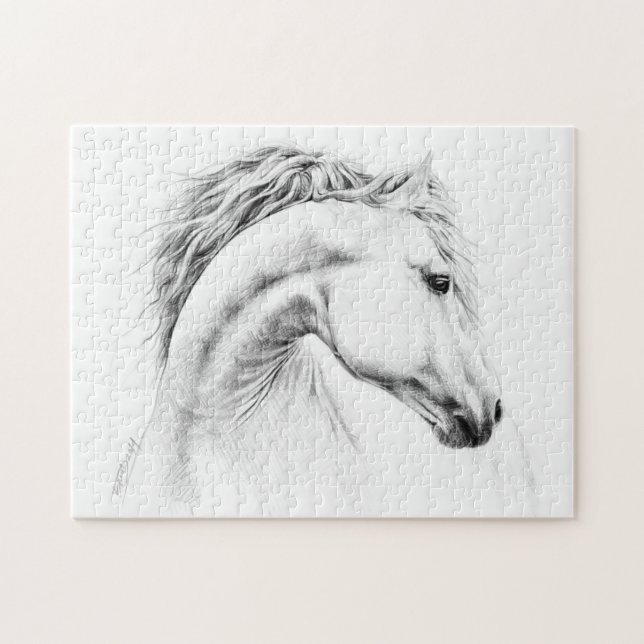 Puzzle Crayon portrait de cheval dessin d'art équestre (Horizontal)