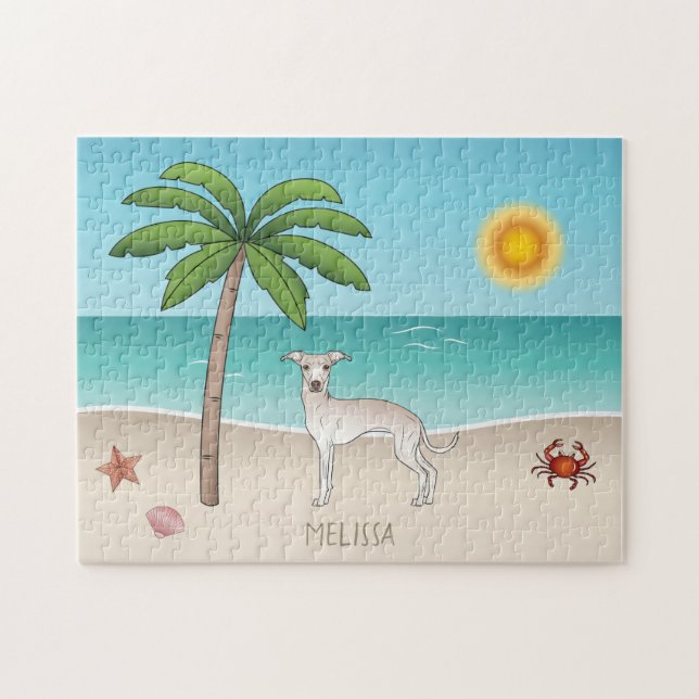 Puzzle Cream Italien Greyhound À Une Plage Tropicale D'Ét (Horizontal)