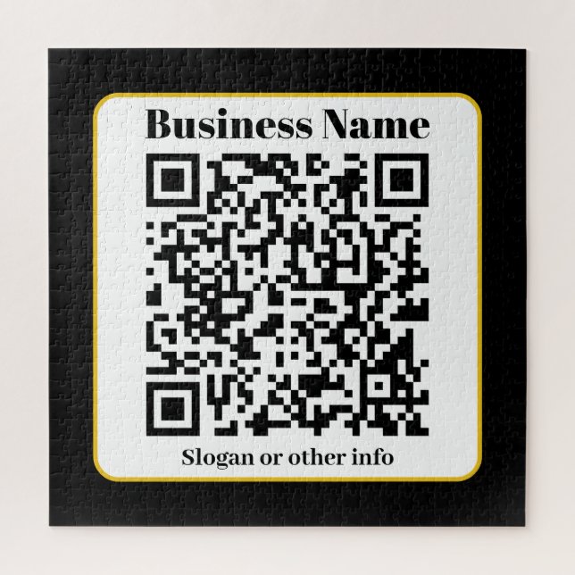 Puzzle Create Your Own QR Code | Black White Gold Border (Vertical)