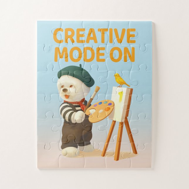 Puzzle Creative Mode On: Painter Bichon Dog Artist Art (Vertical)