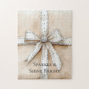 Puzzle Crème blanc Argent brillant Bow