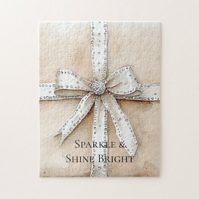 Puzzle Crème blanc Argent brillant Bow (Vertical)