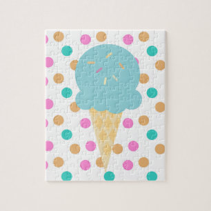 Puzzle Crème Glacée Colorée et Points Rose Bleu Coloré