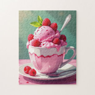 Puzzle Crème glacée framboise dans une coupe de café rose