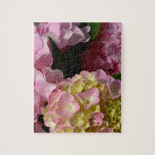 Puzzle Crème rose Hydrangeas jaune rose vert floral (Vertical)