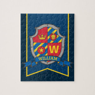 Puzzle Crête de chevalier personnalisées lion rouge bleu 