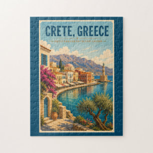 Puzzle Crète Grèce Illustration Voyage Art Vintage