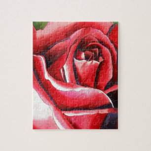 Puzzle Crimson Red Rose Original watercolor art
