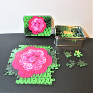 Puzzle Crochet rose Fleur vert Designer Imprimer Acryliqu