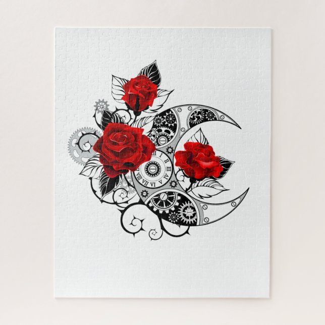 Puzzle Croissant mécanique avec roses rouges (Vertical)