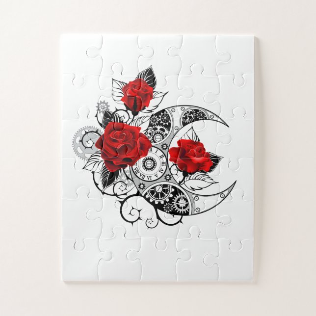 Puzzle Croissant mécanique avec roses rouges (Vertical)