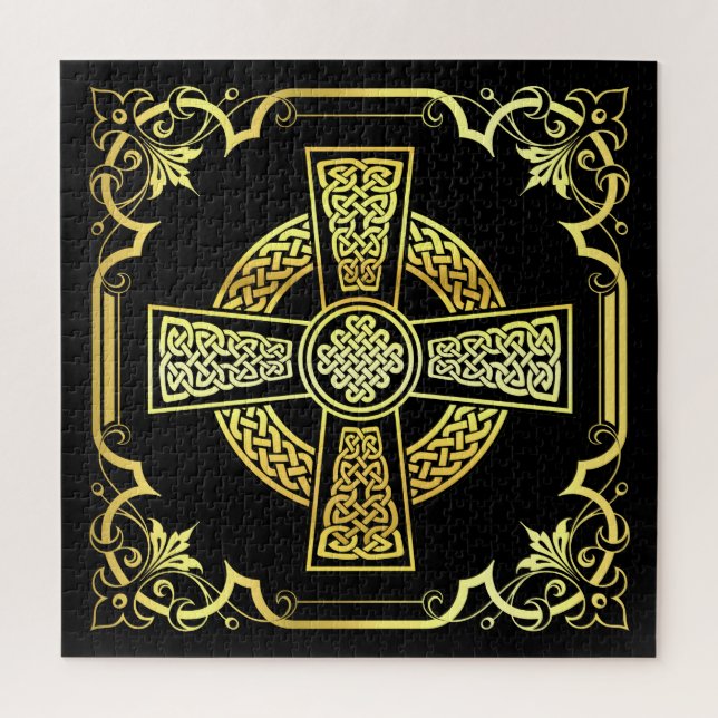Puzzle Croix celtique irlandaise/noir/or/noir design (Vertical)