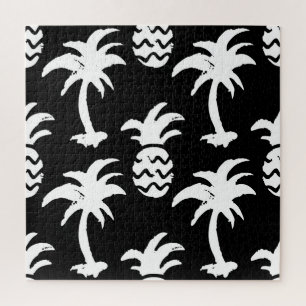 Puzzle Croquez palmiers, ananas, motif monochrome.
