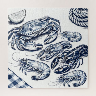 Puzzle Croquis de crustacés homard crabe nautique