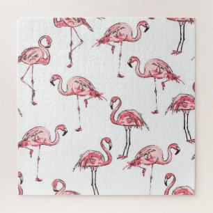 Puzzle Croquis Flamant rose : Motif Vintage tropical.