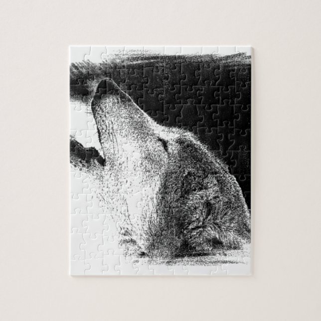 Puzzle Croquis noir et blanc Loup gris (Vertical)