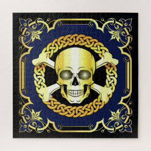 Puzzle Crossbones de crâne celtique/Viking/Pirate/or/noir