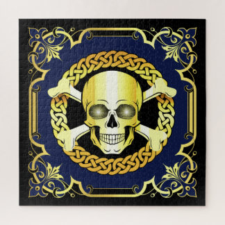 Puzzle Crossbones de crâne celtique/Viking/Pirate/or/noir