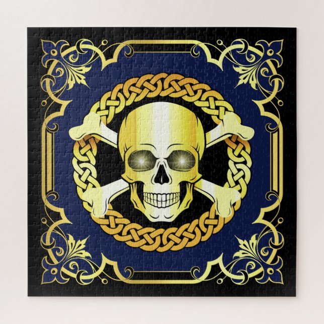 Puzzle Crossbones de crâne celtique/Viking/Pirate/or/noir (Vertical)