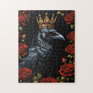 Puzzle Crow dans une couronne d'or rubis Roses rouges