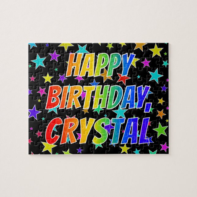 Puzzle "CRYSTAL" Prénom, amusant "HEUREUX ANNIVERSAIRE" (Horizontal)