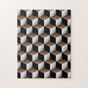 Puzzle Cubes d'apparence 3D Léopard Noir Blanc Ombré