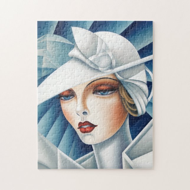 Puzzle Cubisme Art Déco Blue Eyes Woman Portrait (Vertical)