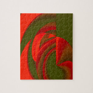 Puzzle Cubiste rouge et vert Abstrait