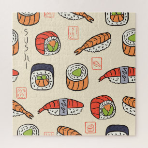 Puzzle Cuisine sushi, design motif sans soudure.