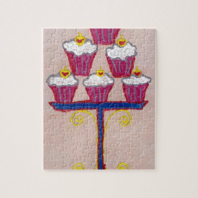 Puzzle Cupcake Art Imprimer avec cerise et Arrière - plan (Vertical)
