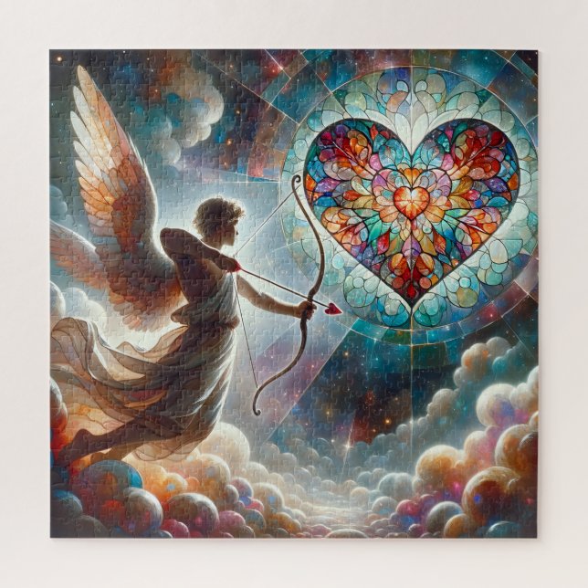 Puzzle Cupidon tirant sa flèche sur un coeur de verre ten (Vertical)