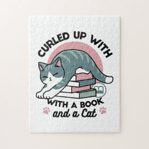 Puzzle Curieux avec un livre et un chat - Lecture confort