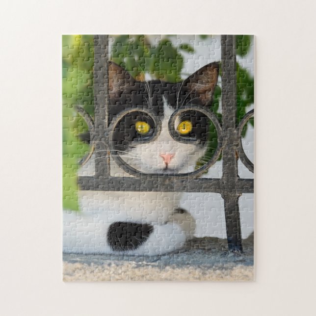 Puzzle Curieux Chat avec cadre Spectacles Drôle Jigsaw (Vertical)