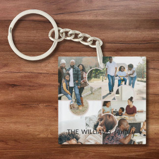 Puzzle custom 4 photo collage and family name keychain