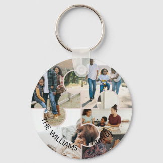 Puzzle custom 4 photo collage and family name keychain