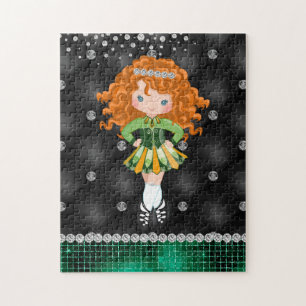 Puzzle Custom Irish Dance Redhead Girl Green, Noir
