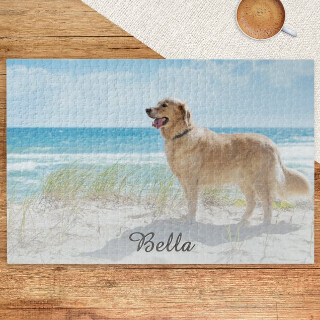 Puzzle Custom Pet Dog Photo and Script Font Name (A personalized jigsaw puzzle featuring one of your favorite dog photos and your pet's name)