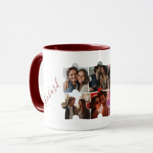 Puzzle Custom Photo Collage and Names Red Mug