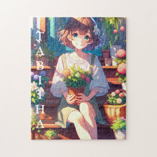 Puzzle Cute Anime Girl tenant un Plante Personnalisé