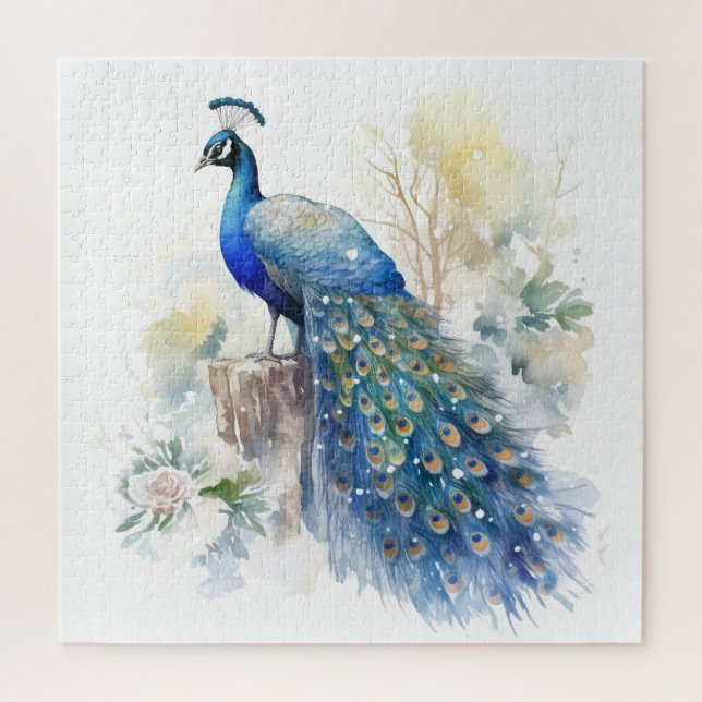 Puzzle Cute aquarelle Peacock hiver (Vertical)
