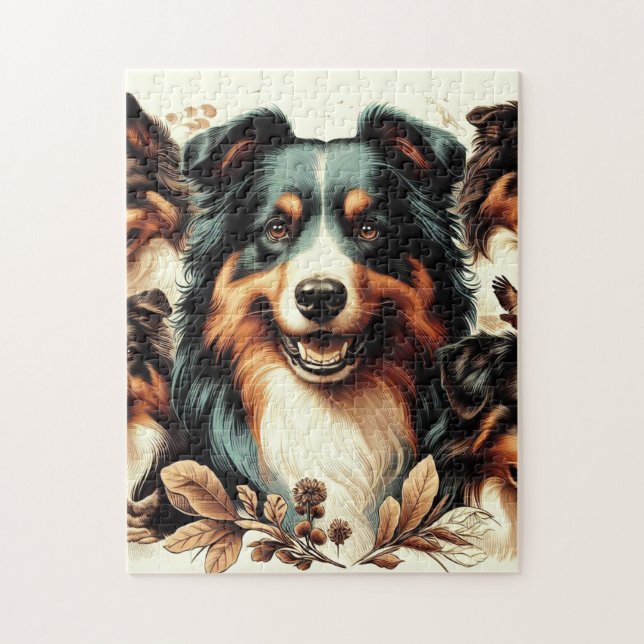 Puzzle Cute Australian Shepherd Peinture (Vertical)