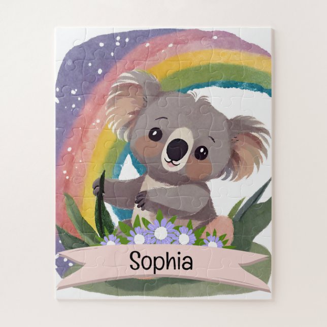 Puzzle Cute Baby Koala Rainbow Nom personnalisé (Vertical)
