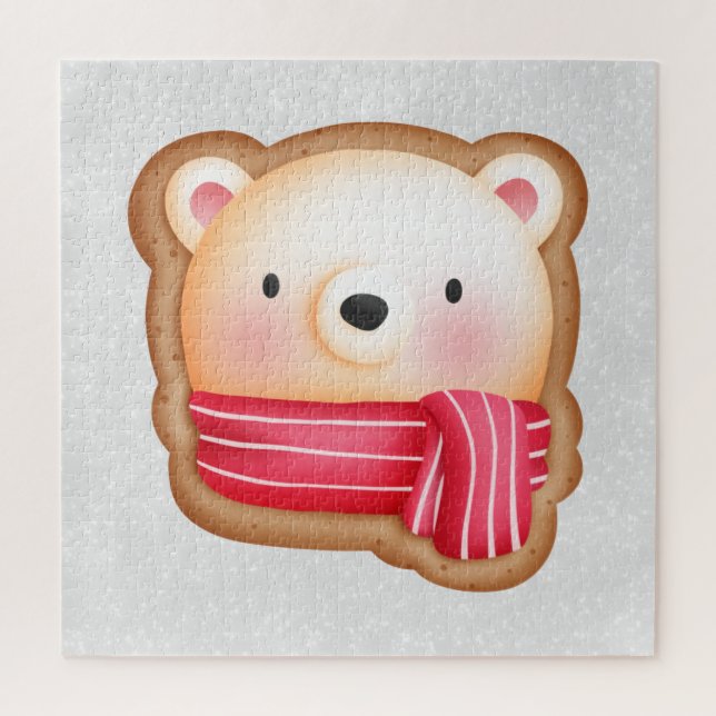 Puzzle Cute Bear Face Red Scarf et Rosy Cheeks Christmas (Vertical)