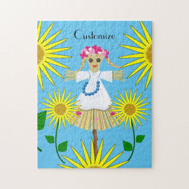 Puzzle Cute Blonde Pigtails Scarecrow (Vertical)