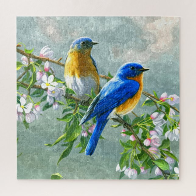 Puzzle Cute Blue Yellow Birds Aquarelle Art peinture à l' (Vertical)